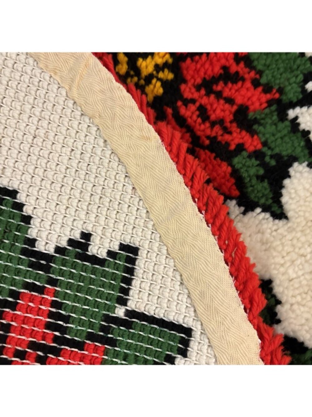 Finished Bucilla Latch Hook Hooked Tree Skirt Rug Poinsettia Christmas 39"W 1970 - Picture 2 of 4